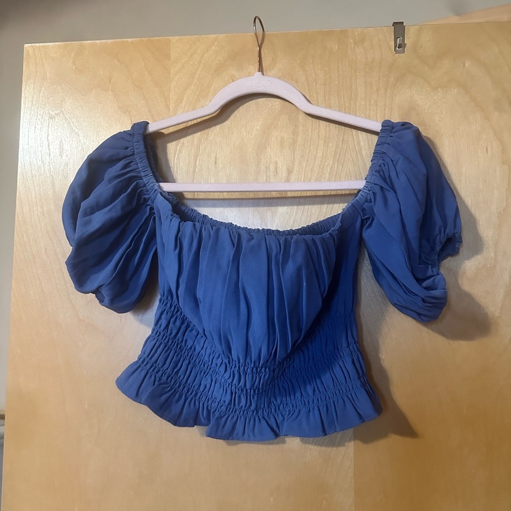 Blue Puff Sleeve Women's Top